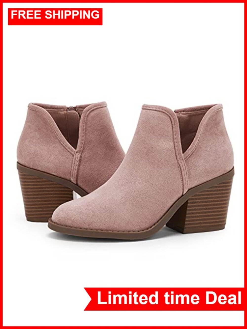 Women's Ankle Boots Faux Suede Chunky Stacked Heel Slip-On Booties